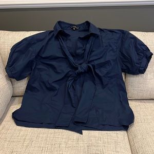 Eloquii Navy Tie Front Half Button Blouse Size 14 EUC